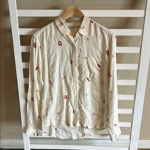 Obey N*89 Cream Button Down Long Sleeve Lips Print Shirt Size XS